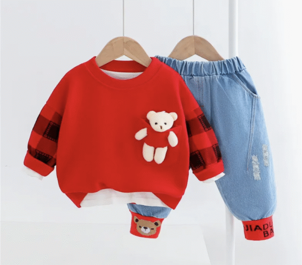 Toddler Baby Boy Clothes Set Cotton Little Bear Fleece+Plaid Pants Spring Casual Baby Boys Clothing Sets
