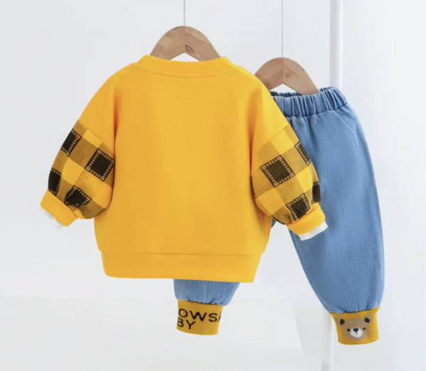 Toddler Baby Boy Clothes Set Cotton Little Bear Fleece+Plaid Pants Spring Casual Baby Boys Clothing Sets