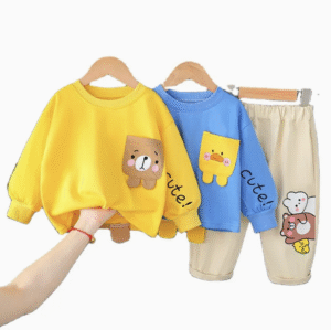 2025 Spring Kids Outfit Sets Casual Two-Piece Toddler Clothes Made From Soft Woolen Fabric Featuring Children's Cartoons