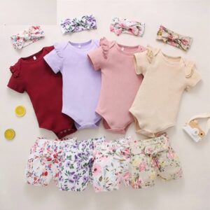 2PCS/Set Baby Girls' Cute Spring & Autumn Casual Round Neck Jumpsuit with Headband