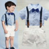 Top Baby Boy Clothing Set Summer Cotton Short Sleeve Romper Tops+Shorts+Bow Infant Boys Outfits Toddler Boy Clothes