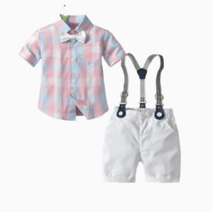Baby Clothing Sets Boys Plaid T Shirt+Suspenders Shorts 2PCS Clothes Set Casual Children Bow Tie Summer Cotton Outfits