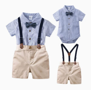 Top Baby Boy Clothing Set Summer Cotton Short Sleeve Romper Tops+Shorts+Bow Infant Boys Outfits Toddler Boy Clothes