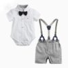 Top Baby Boy Clothing Set Summer Cotton Short Sleeve Romper Tops+Shorts+Bow Infant Boys Outfits Toddler Boy Clothes