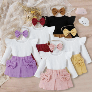 Baby 2025 Summer Children Clothing Set New Designs Girls Clothes Suits Boutique Cotton T-Shirt + Corduroy Short Skirt with Hair