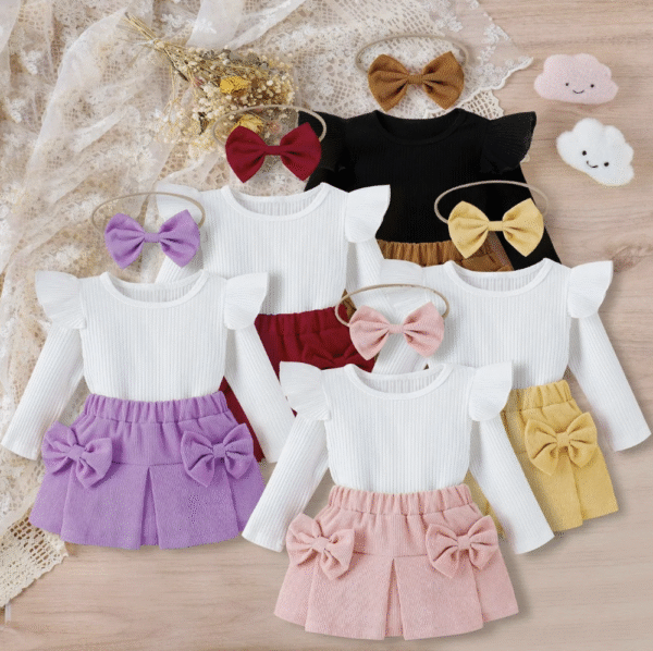 Baby 2025 Summer Children Clothing Set New Designs Girls Clothes Suits Boutique Cotton T-Shirt + Corduroy Short Skirt with Hair