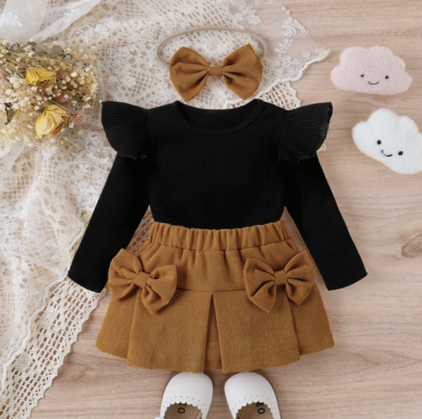 Baby 2025 Summer Children Clothing Set New Designs Girls Clothes Suits Boutique Cotton T-Shirt + Corduroy Short Skirt with Hair