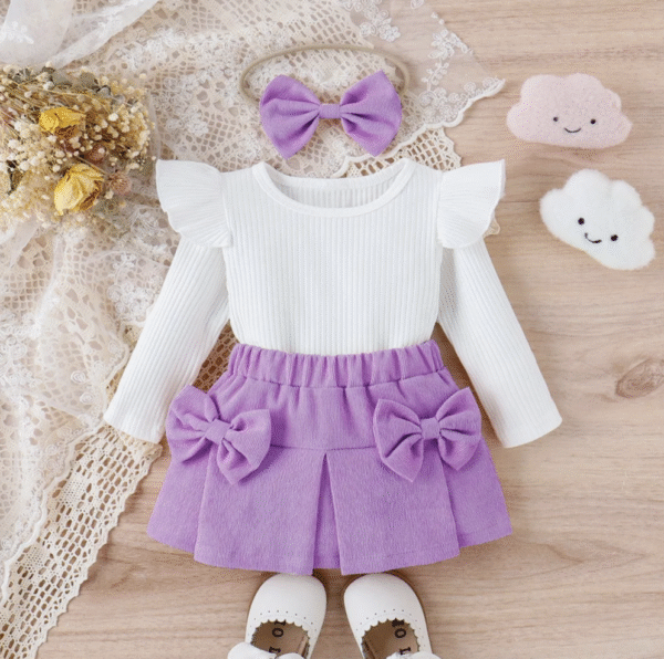 Baby 2025 Summer Children Clothing Set New Designs Girls Clothes Suits Boutique Cotton T-Shirt + Corduroy Short Skirt with Hair