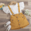 Kids Clothing Summer Wholesale Baby Girl Butterfly Sleeve Tee and Overall Shorts Kids Clothing Sets for Girls Children