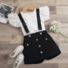 Kids Clothing Summer Wholesale Baby Girl Butterfly Sleeve Tee and Overall Shorts Kids Clothing Sets for Girls Children