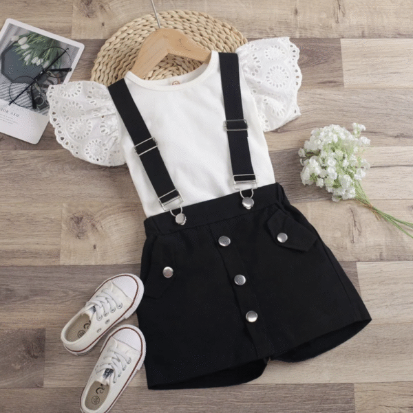 Kids Clothing Summer Wholesale Baby Girl Butterfly Sleeve Tee and Overall Shorts Kids Clothing Sets for Girls Children