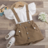 Kids Clothing Summer Wholesale Baby Girl Butterfly Sleeve Tee and Overall Shorts Kids Clothing Sets for Girls Children