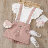 Kids Clothing Summer Wholesale Baby Girl Butterfly Sleeve Tee and Overall Shorts Kids Clothing Sets for Girls Children