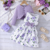 Spring Autumn Kids Girl Sets Clothes Long Sleeve Ruffle Coat Sleeveless Butterfly Dress 2PCS Children Clothing