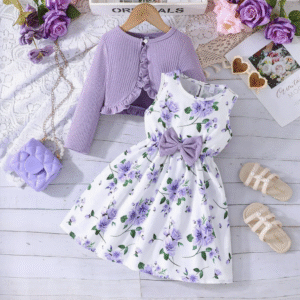 Spring Autumn Kids Girl Sets Clothes Long Sleeve Ruffle Coat Sleeveless Butterfly Dress 2PCS Children Clothing