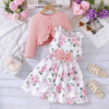 Spring Autumn Kids Girl Sets Clothes Long Sleeve Ruffle Coat Sleeveless Butterfly Dress 2PCS Children Clothing