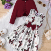 Spring Autumn Kids Girl Sets Clothes Long Sleeve Ruffle Coat Sleeveless Butterfly Dress 2PCS Children Clothing