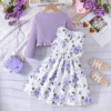 Spring Autumn Kids Girl Sets Clothes Long Sleeve Ruffle Coat Sleeveless Butterfly Dress 2PCS Children Clothing