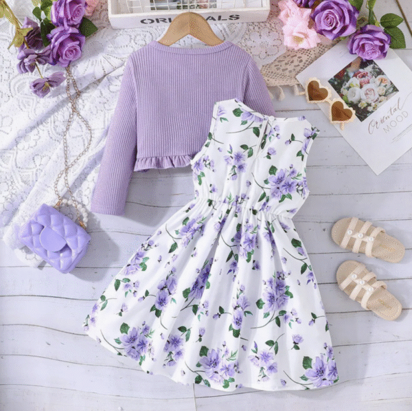 Spring Autumn Kids Girl Sets Clothes Long Sleeve Ruffle Coat Sleeveless Butterfly Dress 2PCS Children Clothing