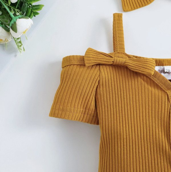 Summer Trendy Girls Two-Piece Outfit Yellow Cotton Worest Top Flared Denim Pants 0-3 Years Old
