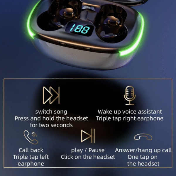 Bt 5.1 Earbuds Wireless Charging Touch Control Waterproof Stereo Headphones