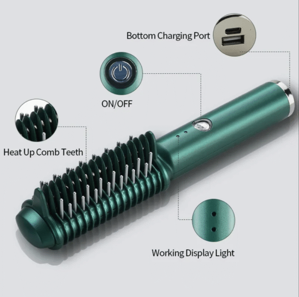 Electric Hair Straightener Brush Wireless Fast Heat Hair Style Comb Women USB Charging