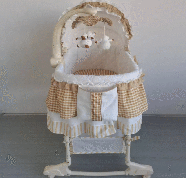 4 in 1 Deluxe Bassinet with LED Light Vibrators with Rocking Base Baby Bed