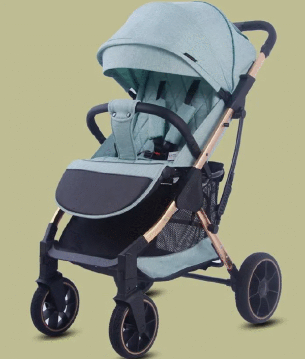 Aluminum Baby Stroller with Upper and Lower Armrests with PU Sewn Handles Extra Large Storage Basket