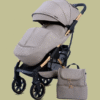 Aluminum Baby Stroller with Upper and Lower Armrests with PU Sewn Handles Extra Large Storage Basket