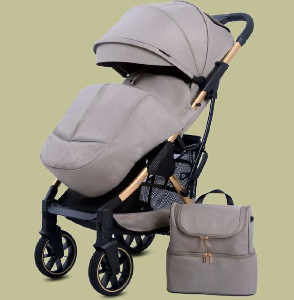 Aluminum Baby Stroller with Upper and Lower Armrests with PU Sewn Handles Extra Large Storage Basket