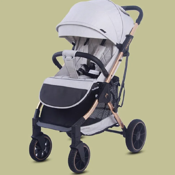 Aluminum Baby Stroller with Upper and Lower Armrests with PU Sewn Handles Extra Large Storage Basket
