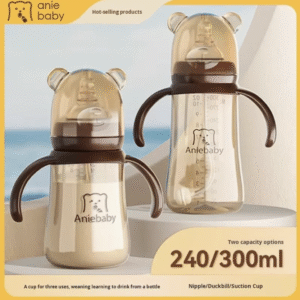 240ml/300ml Cartoon Pattern Baby Bottle Wide Diameter Anti-Colic Plastic Newborns Nursing Bottle