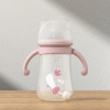 Animal Cartoon Wide Mouth Food Grade Plastic Baby Feeding Bottle with Handle PP Baby Feeder Soft Nipple