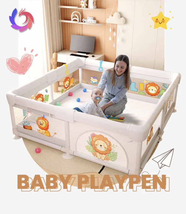 Baby Playpen Fence 71" X 59" Foldable Toddler Play Yard with Gate