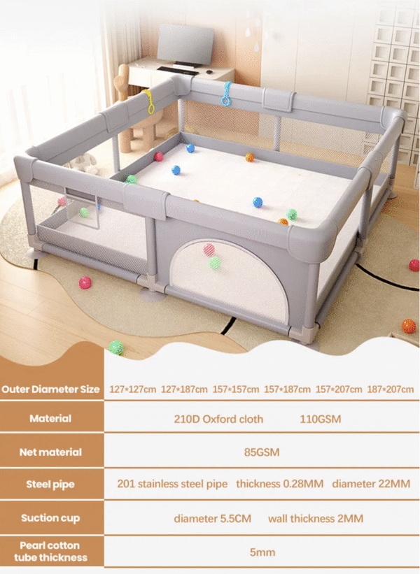 Baby Playpen Fence 71" X 59" Foldable Toddler Play Yard with Gate