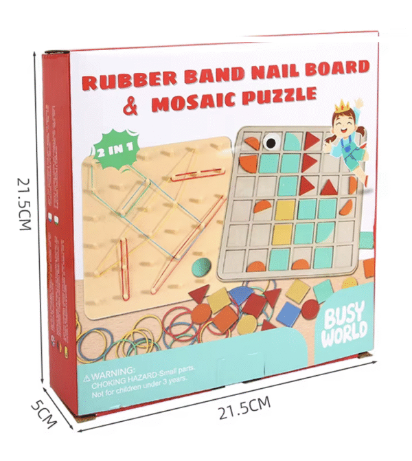 Montessori Toy 2 in 1 Rubber Band Nail Board Mosaic Puzzles Building Blocks Puzzle Game Wooden STEM Education Toy for Kids