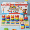 Rainbow Montessori Educational Early Childhood Stacking Blocks Toys Kindergarten Color Matching Rings Set Boards Wood CPC/EN71