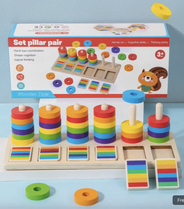 Rainbow Montessori Educational Early Childhood Stacking Blocks Toys Kindergarten Color Matching Rings Set Boards Wood CPC/EN71