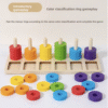 Rainbow Montessori Educational Early Childhood Stacking Blocks Toys Kindergarten Color Matching Rings Set Boards Wood CPC/EN71