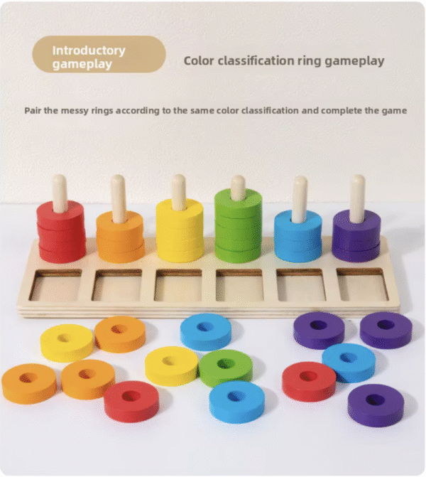 Rainbow Montessori Educational Early Childhood Stacking Blocks Toys Kindergarten Color Matching Rings Set Boards Wood CPC/EN71