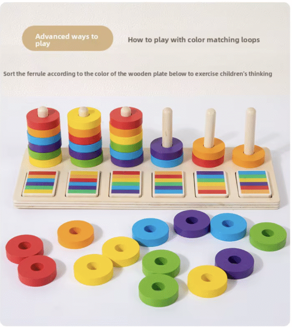 Rainbow Montessori Educational Early Childhood Stacking Blocks Toys Kindergarten Color Matching Rings Set Boards Wood CPC/EN71