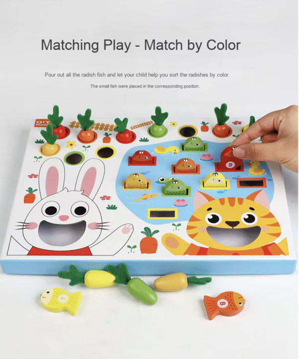 Kids Products Wood Cartoon Fishing and Pulling Radish Game Toy Color Cognition Card Montessori Educational Toy for Children