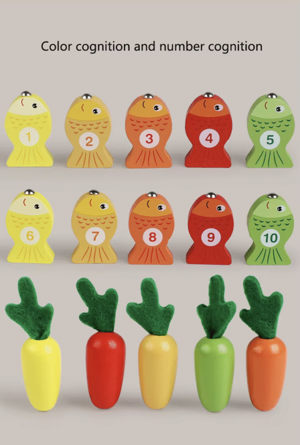 Kids Products Wood Cartoon Fishing and Pulling Radish Game Toy Color Cognition Card Montessori Educational Toy for Children