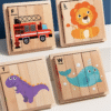 Montessori-inspired Wooden Block Puzzle Cartoon Toy Animal Chunky Puzzle Educational Learning Gifts for Preschool Toddler 4 in 1