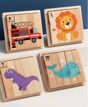 Montessori-inspired Wooden Block Puzzle Cartoon Toy Animal Chunky Puzzle Educational Learning Gifts for Preschool Toddler 4 in 1