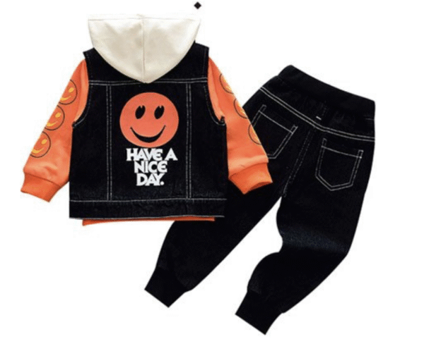 Smiley face denim three-piece suit