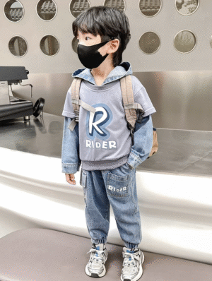 Denim knitted two-piece suit