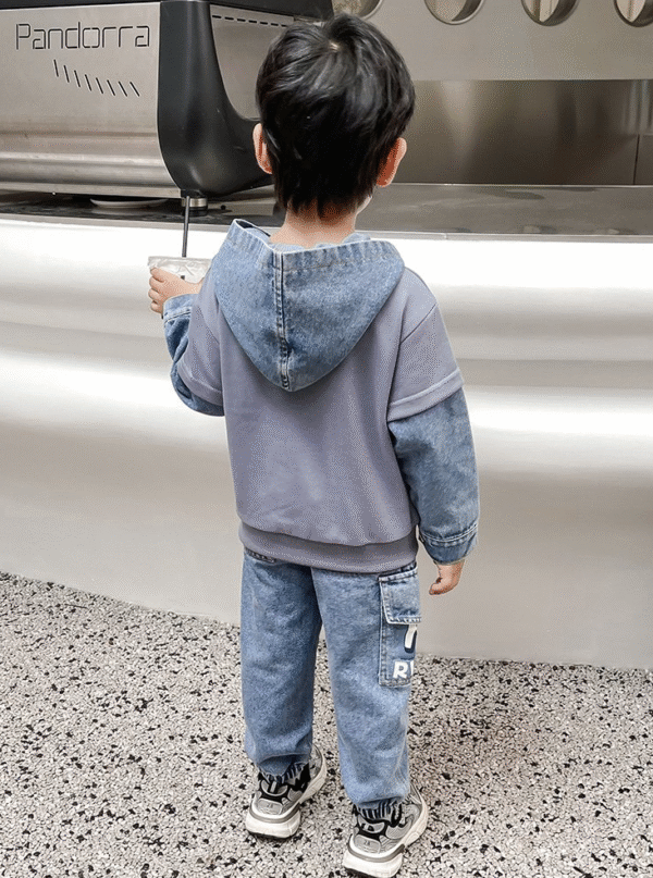 Denim knitted two-piece suit