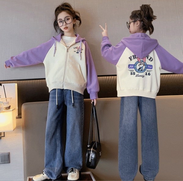 Cartoon hooded rabbit print jacket