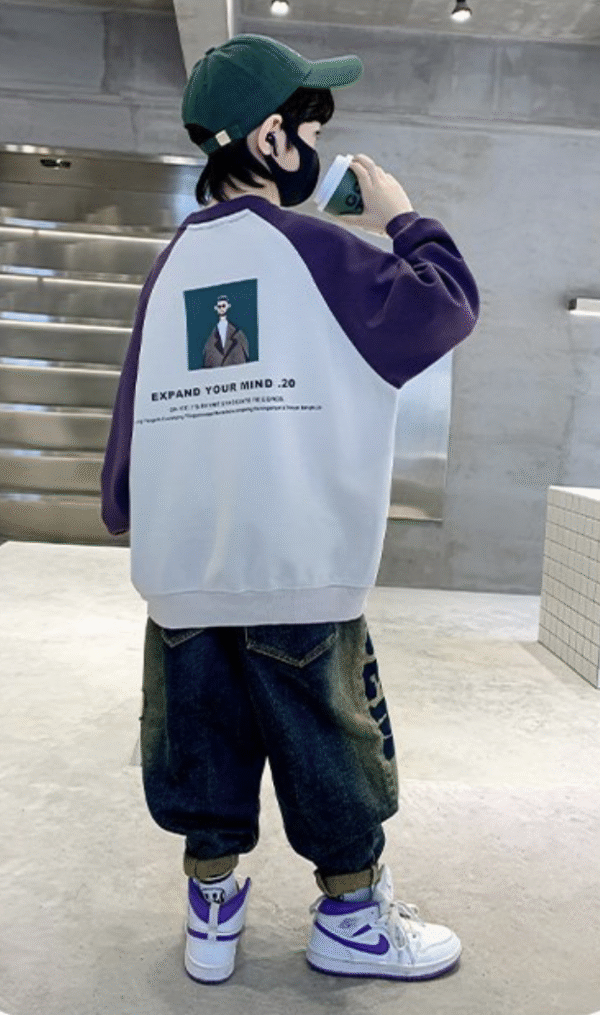 Men's suit crew neck sweatshirt (full size plus) purple dark gray